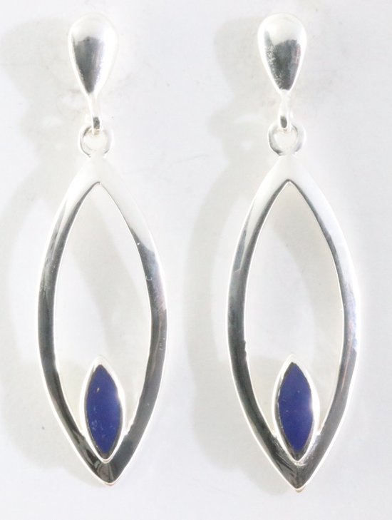 Lange opengewerkte zilveren oorstekers met lapis lazuli