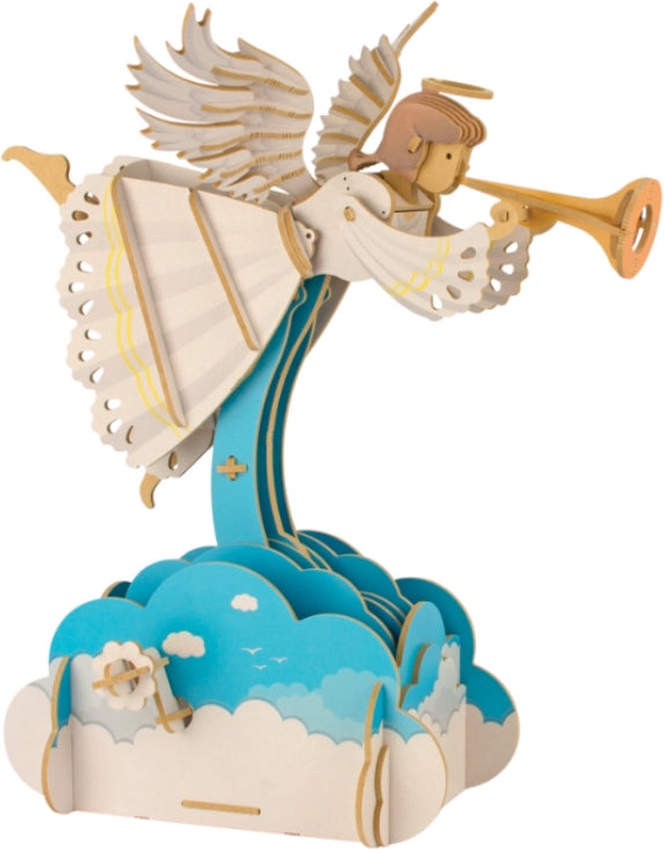Ilo Build Angel Melody 3D Houten Bouwpakket – Mechanische Puzzel – 125 Onderdelen - 26,5x21,5x31cm