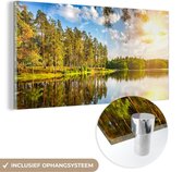 MuchoWow® Tableau en verre 40x20 cm - Tableau acrylique sur verre - Arbres - Eau - Soleil - Photo sur verre - Tableaux