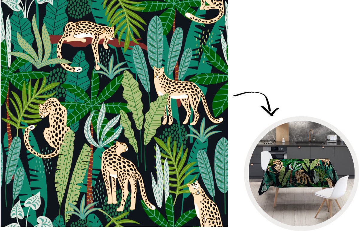 Nappe Le Jacquard Français 120x120cm 100% Coton, Motif Jungle Panthère