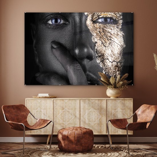 MuchoWow® Peinture sur Verre - Femme - Or - Zwart - Maquillage - Luxe - Maquillage cm - Peintures sur Verre Peintures - Photo sur Glas