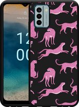 Cazy Hoesje Zwart geschikt voor Nokia G22 Roze Cheeta's