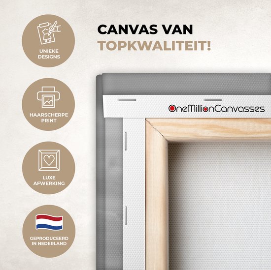 Photo Zwart et blanc des moulins à vent de Kinderdijk aux Nederland Toile 180x120 cm - Tirage photo sur toile (Décoration murale salon / chambre) XXL / Groot format!