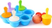 Silicone ijslollyvormpjes - voedselkwaliteit DIY ijslollyvormpjes - kleurrijke ijslollyvormpjes - 7-gaats ijslollyvormpjes voor kinderen - diepvriesbakjes - ijslollymaker met siliconenlepel