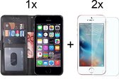 iPhone SE 2016 en iPhone 5 en iPhone 5S hoesje bookcase wallet case portemonnee book case hoes cover - 2x iPhone 5/SE 2016/5s screenprotector