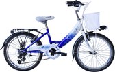 Vélo enfant à 6 vitesses - 20 pouces - Femme/fille - taille de cadre 30cm - Wit/ bleu