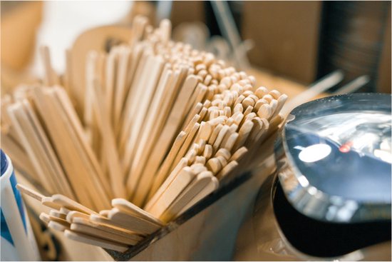 Pomebio Bâtonnets d'agitation en bois - 11 cm - 1000 pièces dans une boîte distributrice