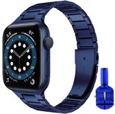By Qubix compatible Apple Watch bandje staal - 42mm - 44mm - 45mm - 49mm - RVS metaal schakelband - Donkerblauw