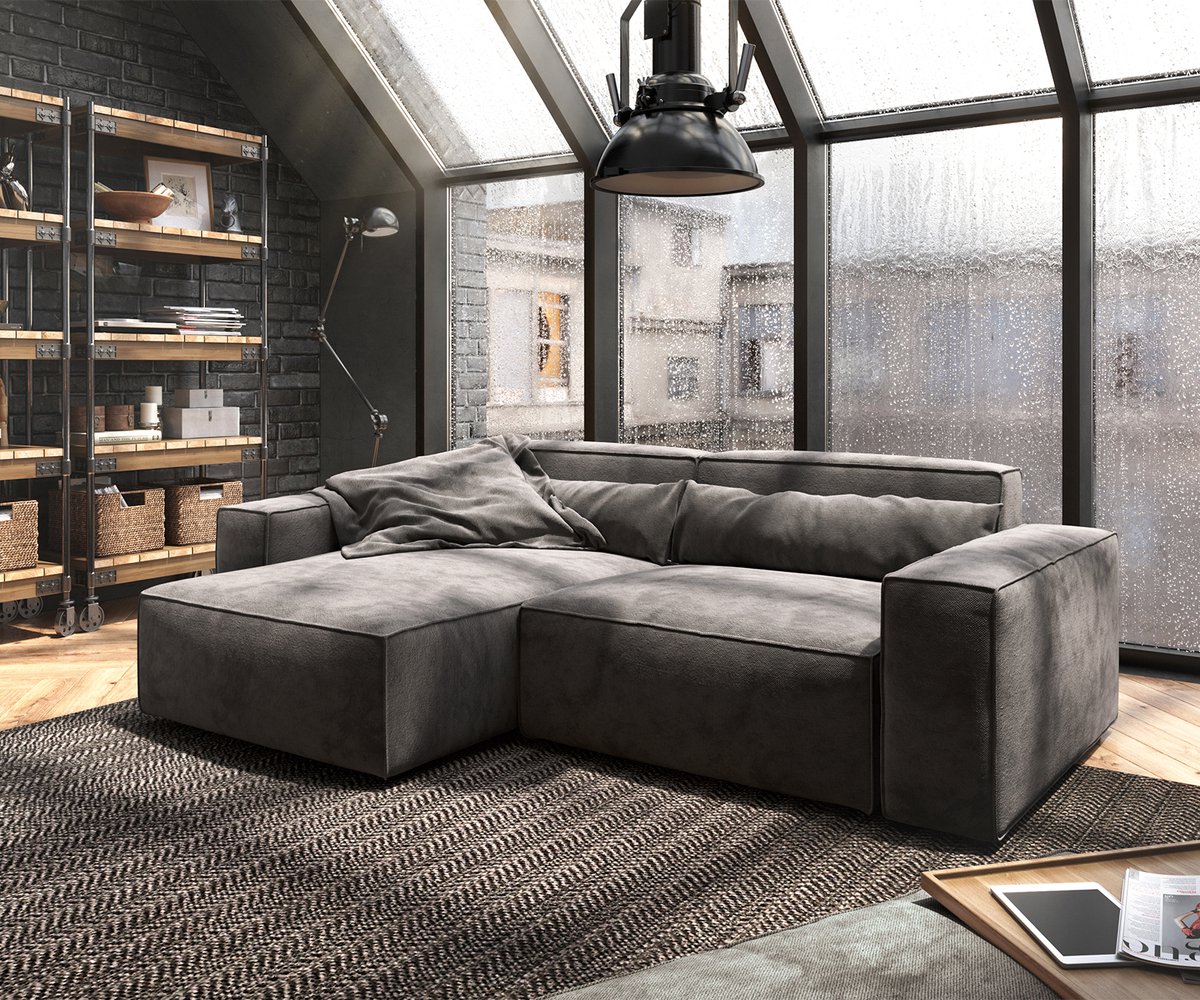 DELIFE Hoekbank Sirpio 230x155 cm microvezel kaki bruin variabele rugleuning met kruk