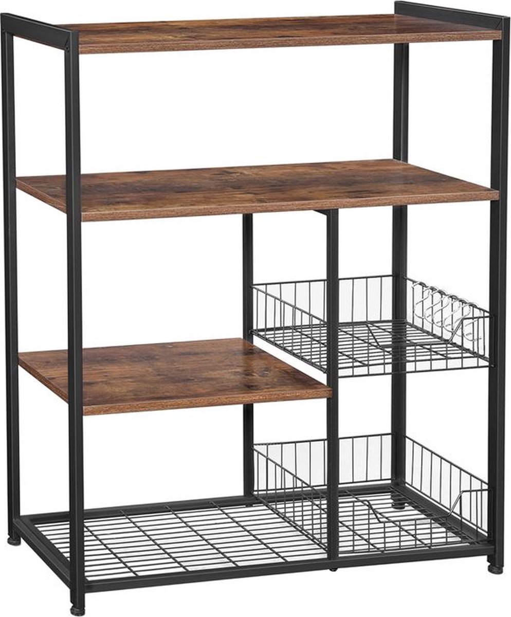 Keukenrek - keukenrek met industriële stijl - keukenopbergrek - keukenwandrek - keukenhoekrek - open keukenrek - industrieel keukenrek - keukenrek - spaanplaat - donkerbruin - 80 x 35 x 95 cm (L x B x H)