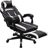 Rootz Gaming Chair - Bureaustoel - Draaistoel - Uitschuifbare Voetsteun - Hoofdsteun - Ergonomisch - Kantelfunctie - Zwart - Wit - 67 x 66 x 116-126 cm