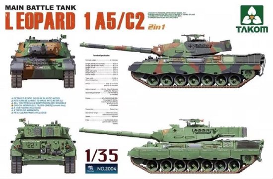 Takom Modelbouwpakket Militaire voertuigen - 2004 Main Battle Tank Leopard 1 A5/C2 Plastic - 1:35 - Modelbouw