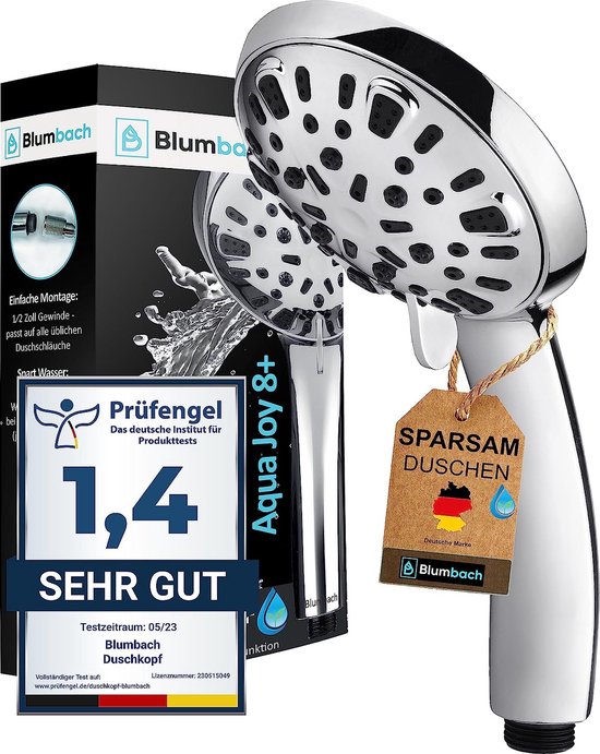 Douchekop waterbesparend + drukverhogend 89 liter/min, douchekop 8