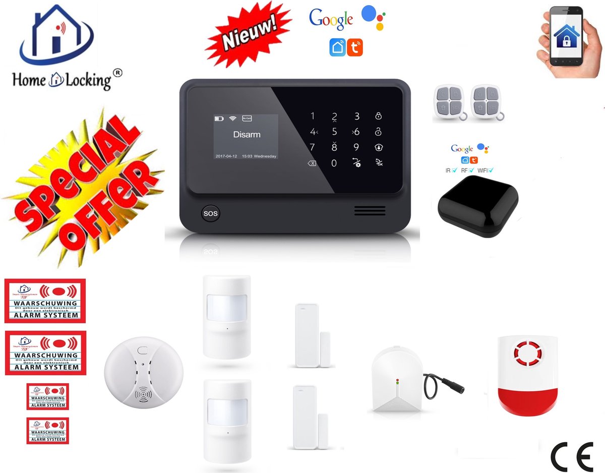 Home-Locking draadloos smart alarmsysteem wifi,gprs,sms en kan werken met Google. AC05-Google promo 7