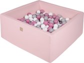 Vierkante ballenbak incl. 400 bollen - 110x110x40 cm - Roze - Grijs, Wit, Lichtroze