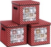 Opbergdozen Levi - set van 3 - opvouwbare dozen - voor kerstversiering - elk 64 kleine vakken - flexibele verdelers - 30,5x30,5x30,5cm - rood