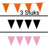3 maal Vlaggenlijn Oranje / Zwart / L Roze , 30 meter totaal, Verjaardag, Themafeest