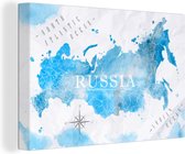 Canvas Wereldkaart - 30x20 - Wanddecoratie Wereldkaarten - Rusland - Blauw