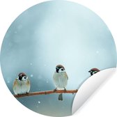 WallCircle - Muurstickers - Behangcirkel - Vogels - Mus - Sneeuw - Winter - ⌀ 120 cm - Muurcirkel - Zelfklevend - Ronde Behangsticker XXL