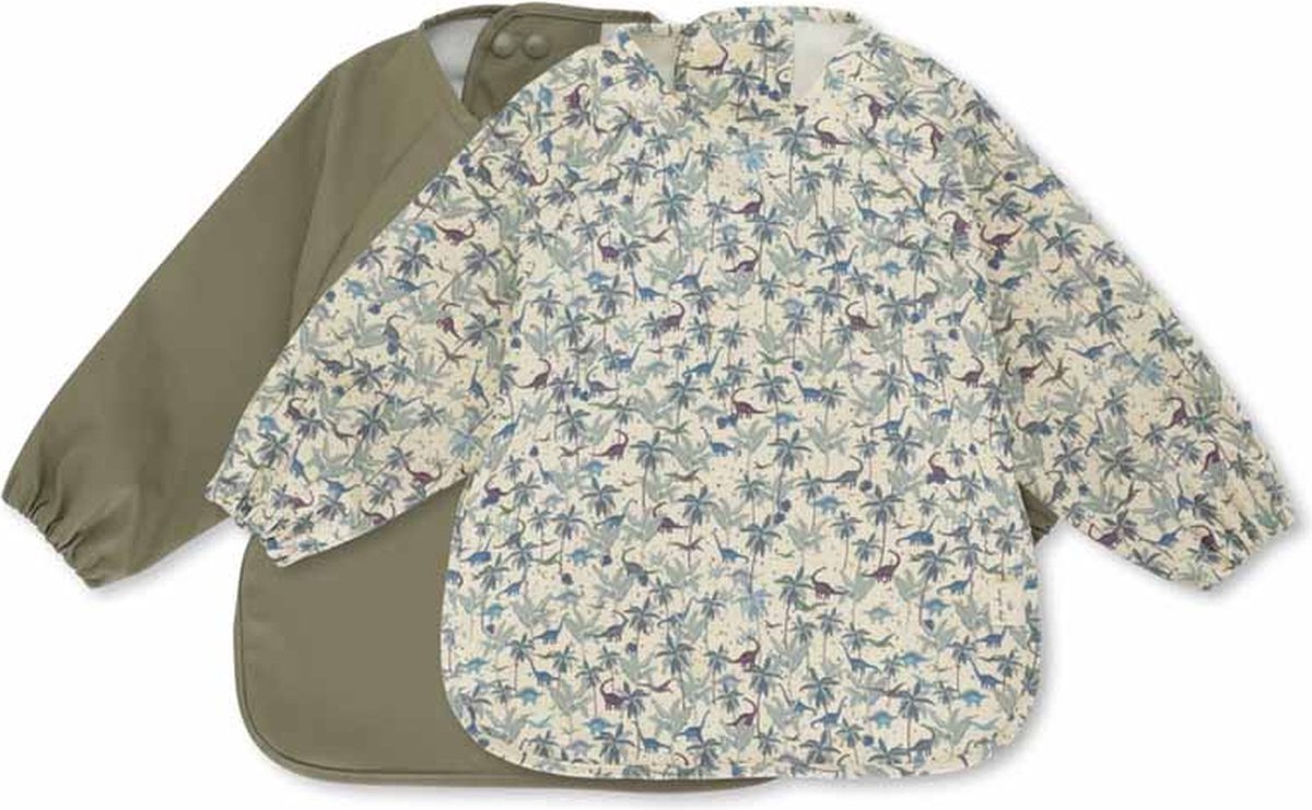 Goedkoopste Konges Sløjd 2 Pack Dinner Bib / Slab - Met mouwen - Dino blue / Overland trek