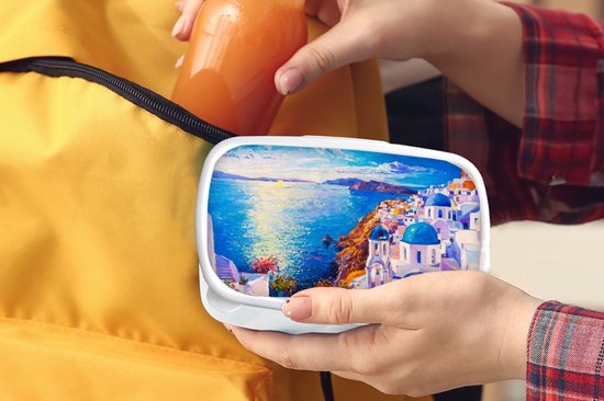 Lunch Box Wit - Lunch Box - Boîte à pain - Peinture - Grèce - Water - Peinture à l'huile - 18x12x6 cm - Adultes