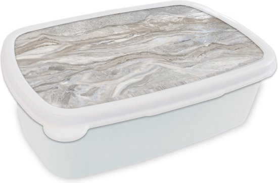 Boîte à pain Wit - Boîte à lunch - Boîte à pain - Marbre - Texture - Grijs - 18x12x6 cm - Adultes