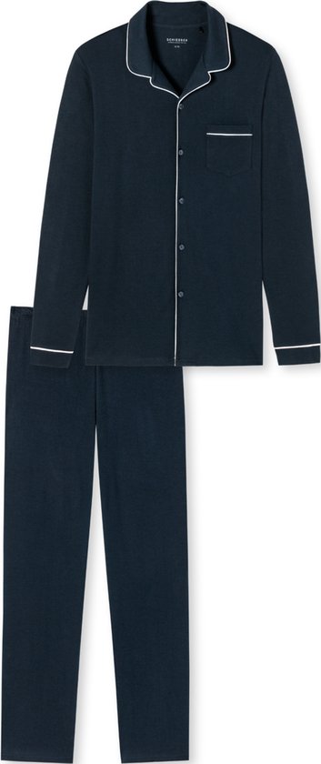 SCHIESSER Fine Interlock pyjamaset - heren pyjama lang interlock donkerblauw - Maat: 4XL