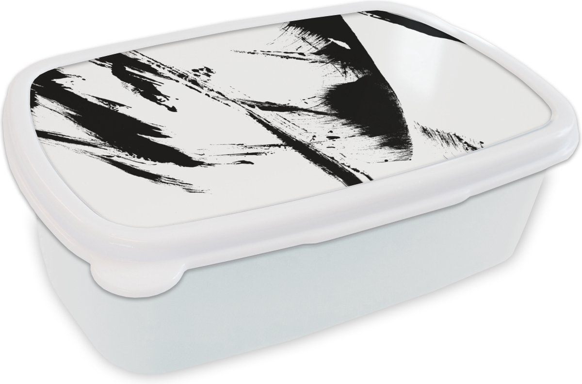 Broodtrommel Wit - Lunchbox - Brooddoos - Verf - Zwart - Abstract - 18x12x6 cm - Volwassenen