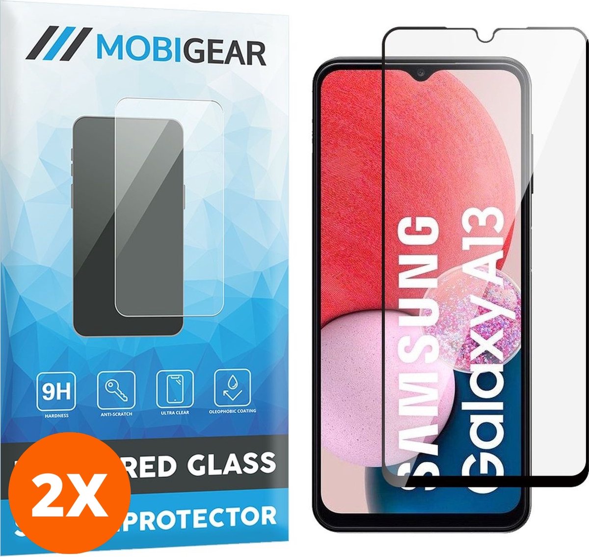 Mobigear Screenprotector geschikt voor Samsung Galaxy A13 4G Glazen | Mobigear Premium Screenprotector - Case Friendly - Zwart (2-Pack)