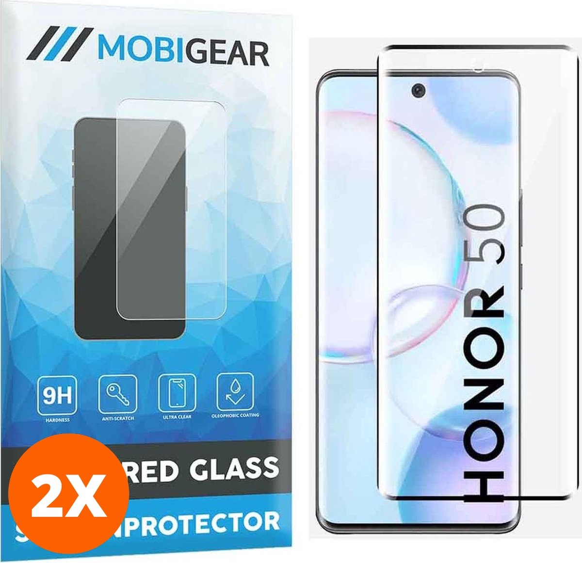 Mobigear Screenprotector geschikt voor HONOR 50 Glazen | Mobigear Premium Screenprotector - Case Friendly - Zwart (2-Pack)