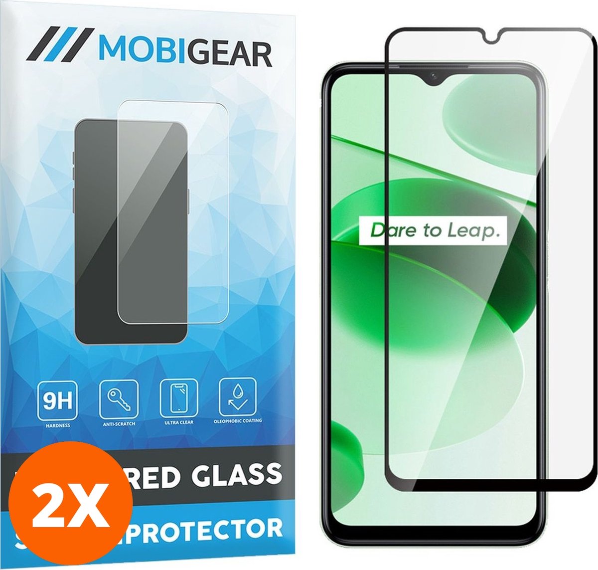 Mobigear Screenprotector geschikt voor Realme C35 Glazen | Mobigear Premium Screenprotector - Case Friendly - Zwart (2-Pack)