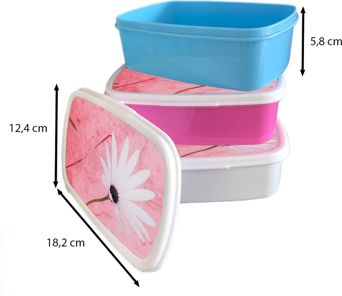 Broodtrommel Wit - Lunchbox - Brooddoos - Bloemen - Roze - Vintage - 18x12x6 cm - Volwassenen