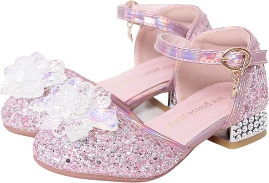 Prinsessen schoenen + Juwelenset + Kroon (Tiara) - Oorbellen meisje - ring - armband - Roze - maat 30 - cadeau meisje - prinsessen schoenen plastic - verkleedschoenen prinses - prinsessen schoenen speelgoed - hakschoenen meisje