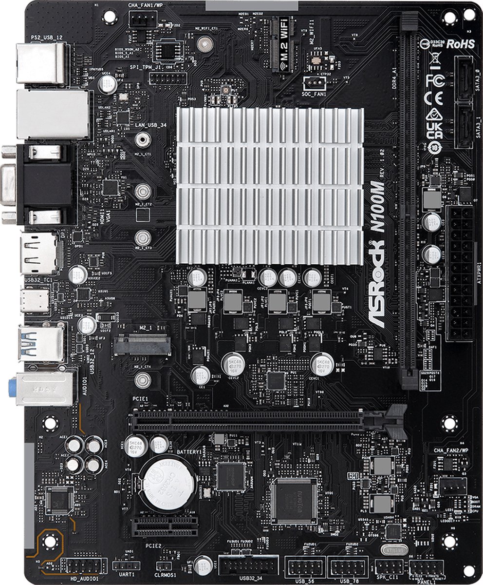 Asrock N100M Intel NA (geĂŻntegreerde CPU) Intel Processor N BGA 1264 N100 DDR4-SDRAM