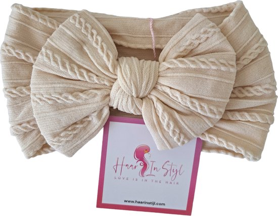 Haar in Stijl® Haarband Heidi Ivoor - Brede en zachte baby haarband met een strik