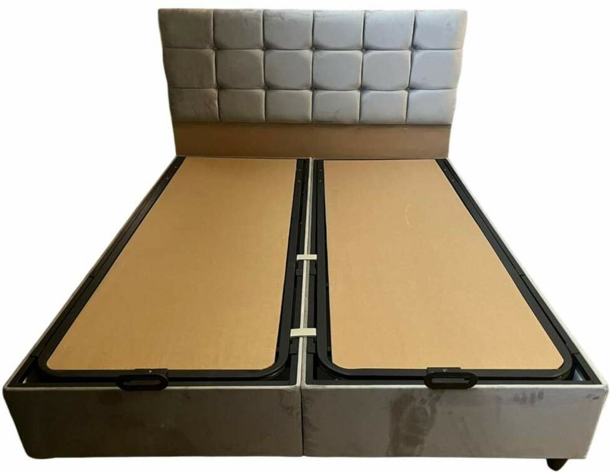 Boxspring Ecce met opbergruimte - 160x200cm - grijs velvet- zonder matras - stalen constructie - bed met opbergruimte-