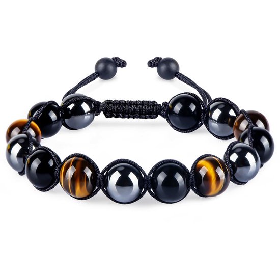 Foto: Bixorp gems tijgeroog hematiet onyx kralenarmband verstelbaar 10mm kralen edelsteen armband