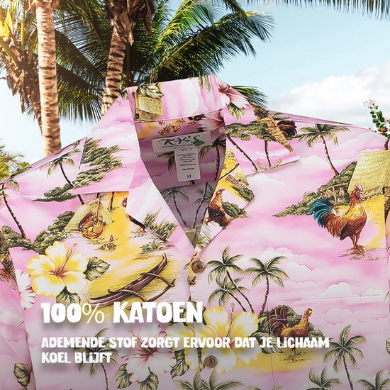 Hawaii Blouse Mannen - Shirt - Hemd - 100% Katoen - Overhemd Heren Korte Mouw - Made in Hawaii "Eiland Avonturen" Maat M