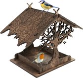 Mangeoire à oiseaux en contreplaqué - Convient pour une utilisation intérieure et extérieure - Mangeoire à oiseaux décorative en bois foncé avec motif arbre et feuilles