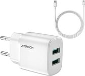 Joyroom 2.4A Dual USB-A oplader met snellaadfunctie - inclusief Lightning kabel - Wit