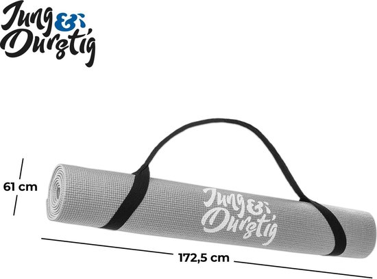 2-in-1 yogamat, bekleed en antislip, gymnastiekmat met yogastrap, fitnessmat inclusief e-book workout, sportmat, afmetingen 173 x 61 cm, grijs — afbeelding 4