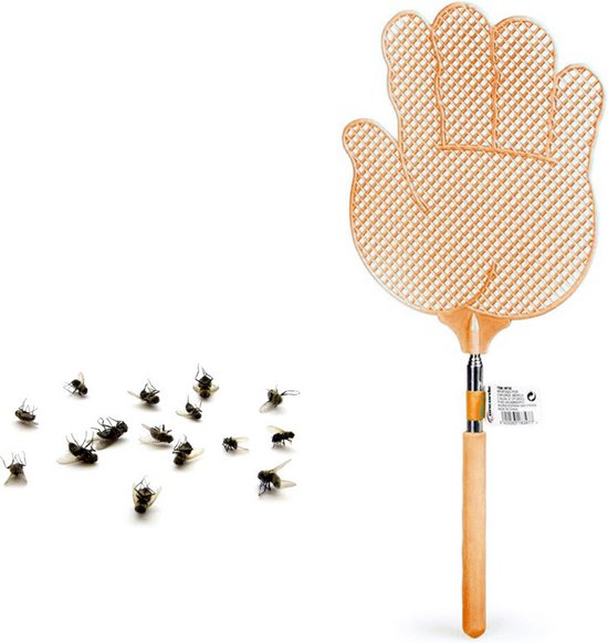 Vliegenmepper van leer, handmatig, robuuste vliegenmepper met lang