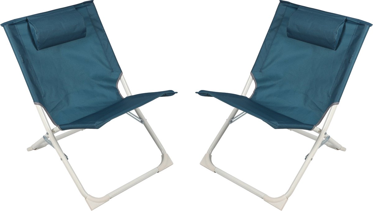 Sunnydays Havana camping/strand stoel - 2x - aluminium - inklapbaar - blauw - L49 x B62 x H61 cm