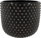 Ter Steege Plantenpot/bloempot Luxery Spike - keramiek - zwart - Bolletjes motief - D15 x H13 cm