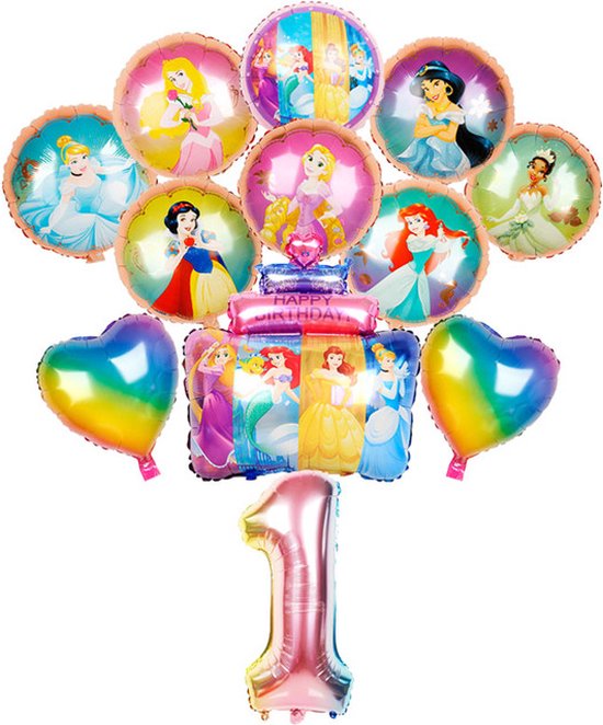 Disney Ballonnen Set 12 Stuks - Disney Prinses Cijfer Ballon 1 Jaar - 12 Stuks Ballonnen Disney - Prinsessen Ballonnen - Prinsessen Verjaardag Decoratie Cinderella - Kleine Zeemeermin Ballonnen