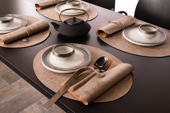 Placemat TRUMAN SET/6, oval, 33x45 cm, double layer, charcoal