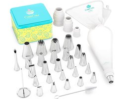 Spuitzak met spuitmondjes Professionele set (31 stuks): herbruikbaar groot (45 cm) + 26 spuitmondjes + bloemennagel | Taart Spuitzak Set