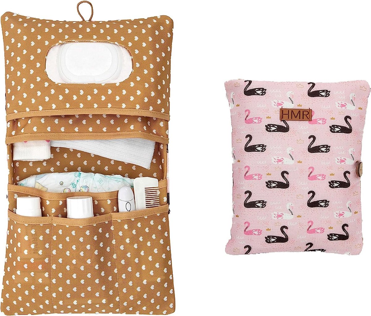 Luiertas met aankleedonderlegger, organizer en make-uptas, 2-in-1, kleine luiertas voor onderweg, mama, luiers, crème, doekjes, babyorganizer (zwan)