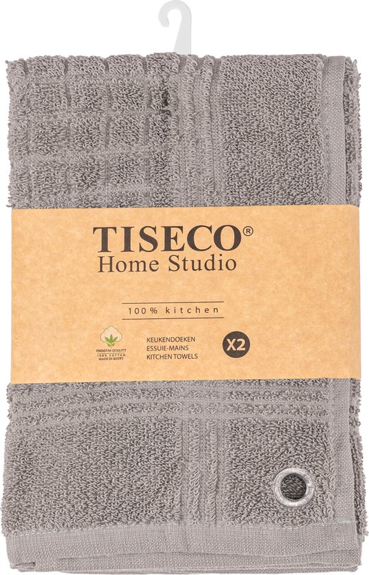Tiseco Home Studio - Torchon PHARAO HANDY - SET/4 - 100% coton - tissu éponge - avec boucle de suspension - ultra absorbant - séchage rapide - matériau résistant - 50x50 cm - Taupe