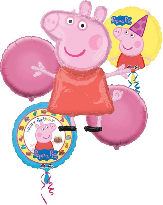Peppa Pig – Ballon set – 5-Delig – Helium ballon – Folieballon - Verjaardag - Kinderfeest.